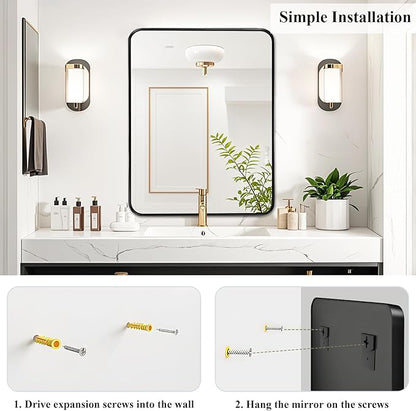 Fabuday Bathroom Mirrors for Over Sink - 24x30 Inch Black Framed Mirror for Bathroom, Small Vanity Mirror with Brushed Black Frame for Bedroom, Restroom, Farmhouse, Entryway Decor