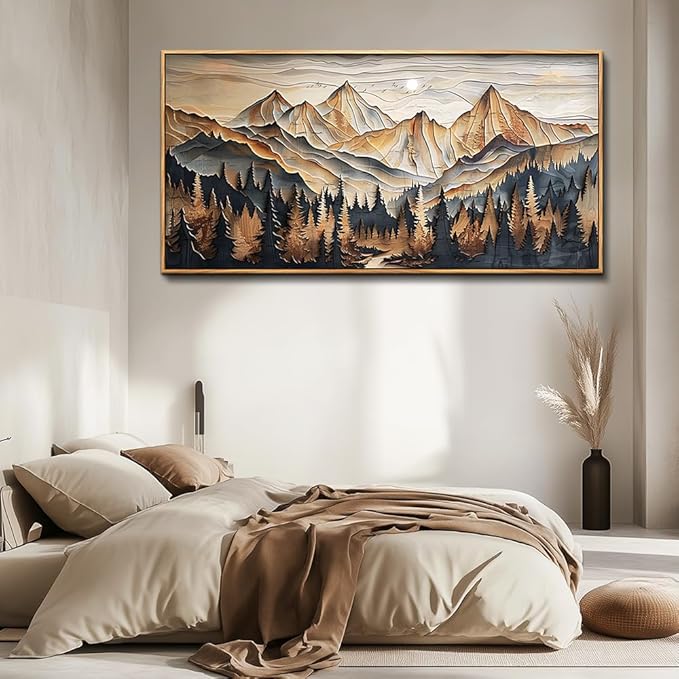 Wood Farmed Canvas Wall Art For Living Room Large Wall Decor For Office Bedroom Decorations Mountain Landscape Pictures Abstract Painting Artwork Room Wall Mural Aesthetic Home Decor 30x60 In