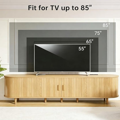 80" Mid Century Modern TV Stand, Wood TV Consoles with Sliding Doors and Power Outlet, Entertainment Center with Adjustable Shelves, Fluted TV Stands for Living Room, Oak