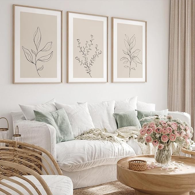 Joocrise Botanical Wall Art Decor Set of 3 Neutral Wall Decor Boho Beige Canvas Wall Art Botanical Minimalist Pictures Botanical Neutral Prints Beige Boho Artwork for Room Bedroom 16x24 Inch Unframed