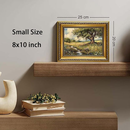 YD&YZY Gold Framed Vintage Wall Art Canvas Spring Country Landscape Wall Decor Wildflower Farmhouse Painting Rustic Nature Picture Cottagecore Print for Home Decor Bedroom 8x10 inch Small Framed