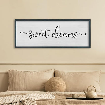 FZMHASLWW Sweet Dreams Wall Decor Above Bed Sign 40" x 15" Wood Framed Rustic Master Bedroom Over Bed Farmhouse Guest Room Signs Wall Art Decoration (Black)