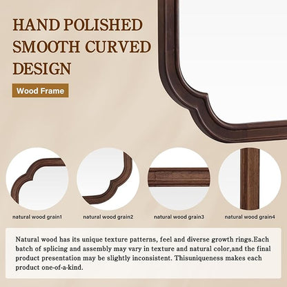 HOMECOOKIN Full Length Mirror Wall Mounted, Rustic Wooden Frame Floor Mirror, Rounded Corner Large Full Body Mirror for Bedroom,Dressing Room， Leaning or Hanging Against Wall (Walnut, 71" L x 24" W)
