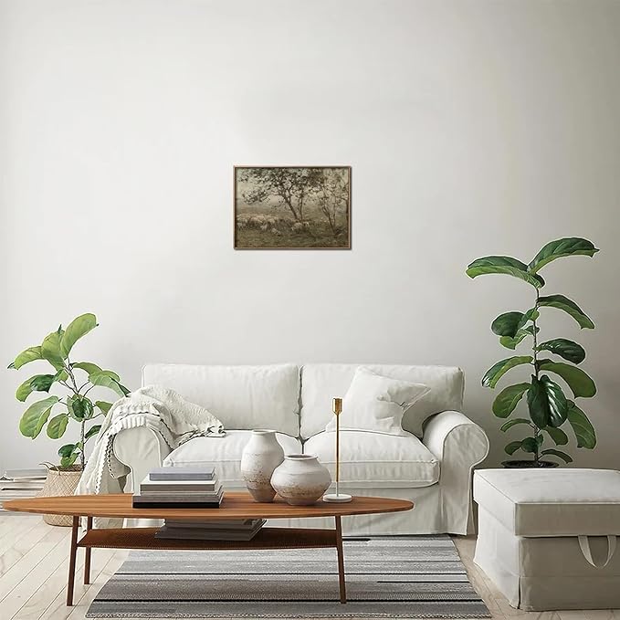 uniro Vintage Wall Art Prints for Home Decor, Farmhouse Spring Decor Rustic Sheep Pasture Canvas Prints Paingting, Vintage Cottage Landscape Wall Decor, Vintage Art Pictures for Bedroom Bathroom Decor( 8" x 10"-UNFRAMED)