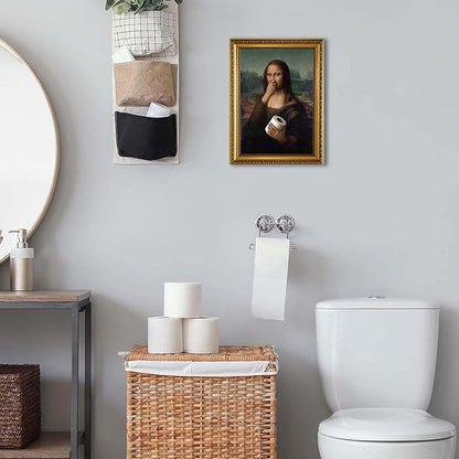 YD&YZY Gold Framed Bathroom Wall Art Mona Lisa Humor Amusing Toilet Art Pinching Nose Wall Decor Funny Vintage Painting Picture Print Whimsical Artwork Bathroom Restroom 12x16 inch Framed