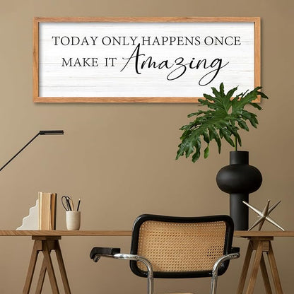 AuraPeak Today Only Happens Once Make It Amazing Inspirationa Quotes Wall Decor Frame Rustic Vintage Home Living Room Wall Art Hanging (Wood 40"×15")