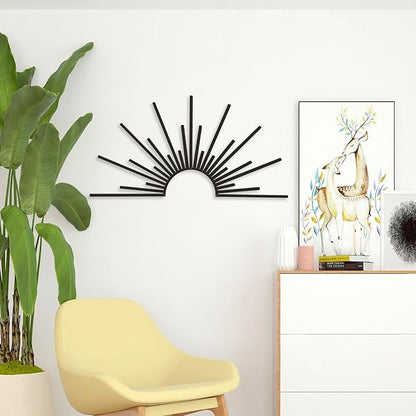 Bnesi Sun Metal Wall Art Sun Wall Decor Black Metal Decor for Living Room Bedroom Modern Home Decor Unique Housewarming Gift for Minimalist Boho Style Home Art Lovers (Black)