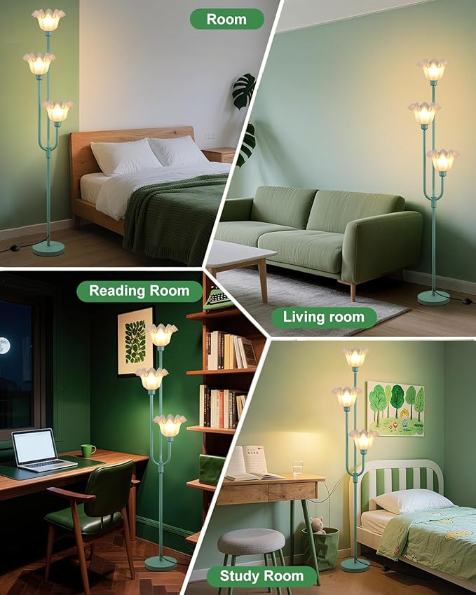 Lightdot 66IN Flower Floor Lamp 3-Lights Vintage Floor Lamps with 3000K Warm White Bulbs Included Modern Tall Standing Lamp with 5Lbs Heavy Base for Living Room/Bedroom/Sofa Beside/Corner Decor