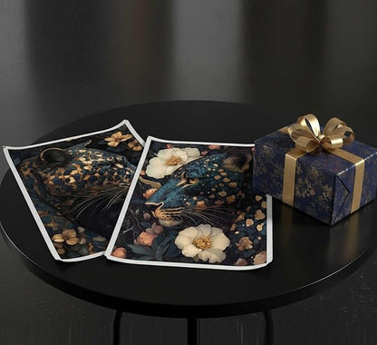 Dark Cheetah Canvas Wall Art Moody Blue and Gold Leopard Wildlife Animal Flower Pictures Painting Wall Decor Poster Print Artwork for Living Room Bedroom Decoration Unframed