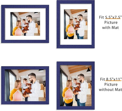 Picrit 8.5x11 Picture Frame Set of 12, Display 6x8 with Mat or 8.5 x 11 without Mat, Photo Frames for Wall Mounting or Table Top Display, Navy Blue