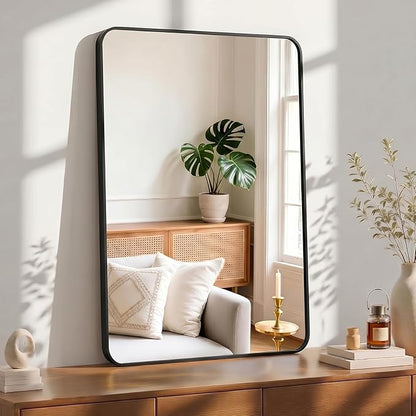 OLIXIS Bathroom Mirror for Over Sink, 40x30 Inch Wall Mount Mirror with Rounded Rectangle and Matte Metal Framed, Modern Wall Vanity Mirror for Home Decor, Living Room, Bedroom, Black