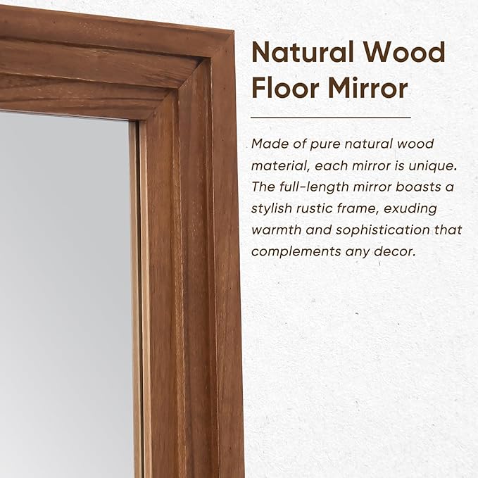 Full Length Mirror, 71"x32" Wooden Mirror Full Length with Stand Wood Floor Mirror, Oversized Stand Up Mirrors Large Wall Mirrors, Wall Mounted Mirrors, Rect Wood Style, Brown