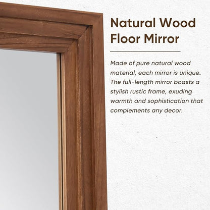 Full Length Mirror, 71"x32" Wooden Mirror Full Length with Stand Wood Floor Mirror, Oversized Stand Up Mirrors Large Wall Mirrors, Wall Mounted Mirrors, Rect Wood Style, Brown