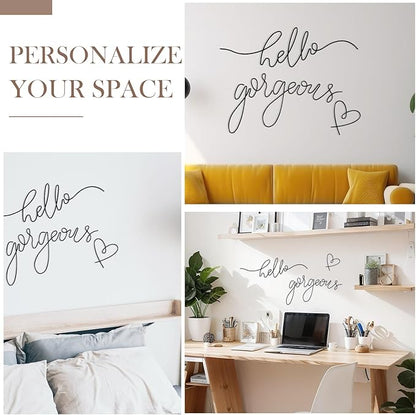 Hicarer Metal Hello Gorgeous Wall Art Minimalist Decor for Bedroom Bathroom Living Room Dressing Room Salon Office Home Decorations Easy to Install Wall Decor(Black,Classic Style)