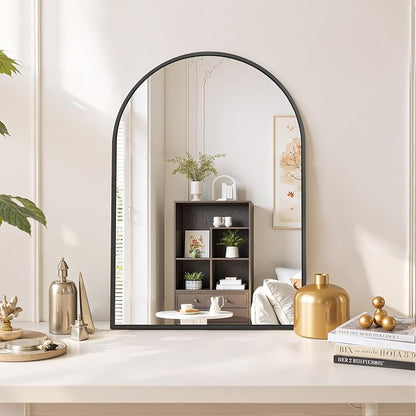 Arched Wall Mirror 30x20 Inch Black Bathroom Vanity Mirror with Metal Frame, Modern Arch Mirror for Bedroom, Living Room, Entryway, Wall Mounted Decorative Mirror