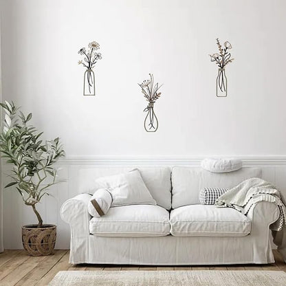 RISCORIO 3 Pieces Flower Wall Decor Minimalist Wall Art, Metal Flowers Wall Arts for Dining Room, Living Room, Bedroom, Bathroom, Kitchen, Rustic Farmhouse Decor, Brown