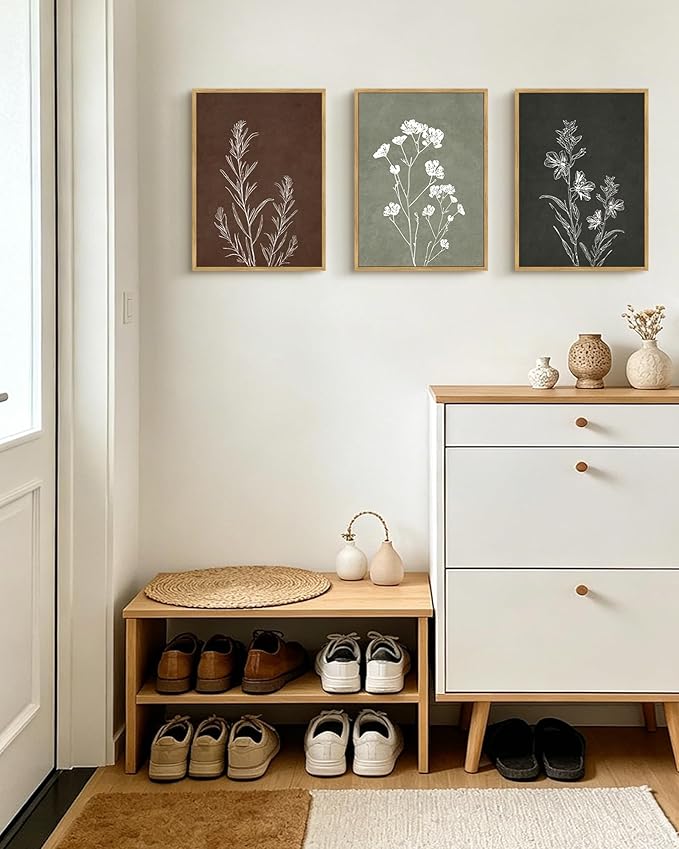 Drsoum Flower Wall Art Vintage Floral Minimalist Wall Hanging Decor Farmhouse Colorful Botanical Prints Artwork for Office Dining Room Hallway 11x14in Natural Framed