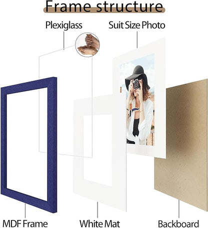 Picrit 11x17 Picture Frame Set of 12, Display 8x12 with Mat or 11x17 without Mat, Photo Frames for Wall Mounting Display, Navy Blue