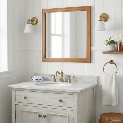 ZIYOO 30x30 Inch Wood Mirror Rustic Wall Decor for Entryway Farmhouse Wooden Vanity Mirrors Bedroom Living Room