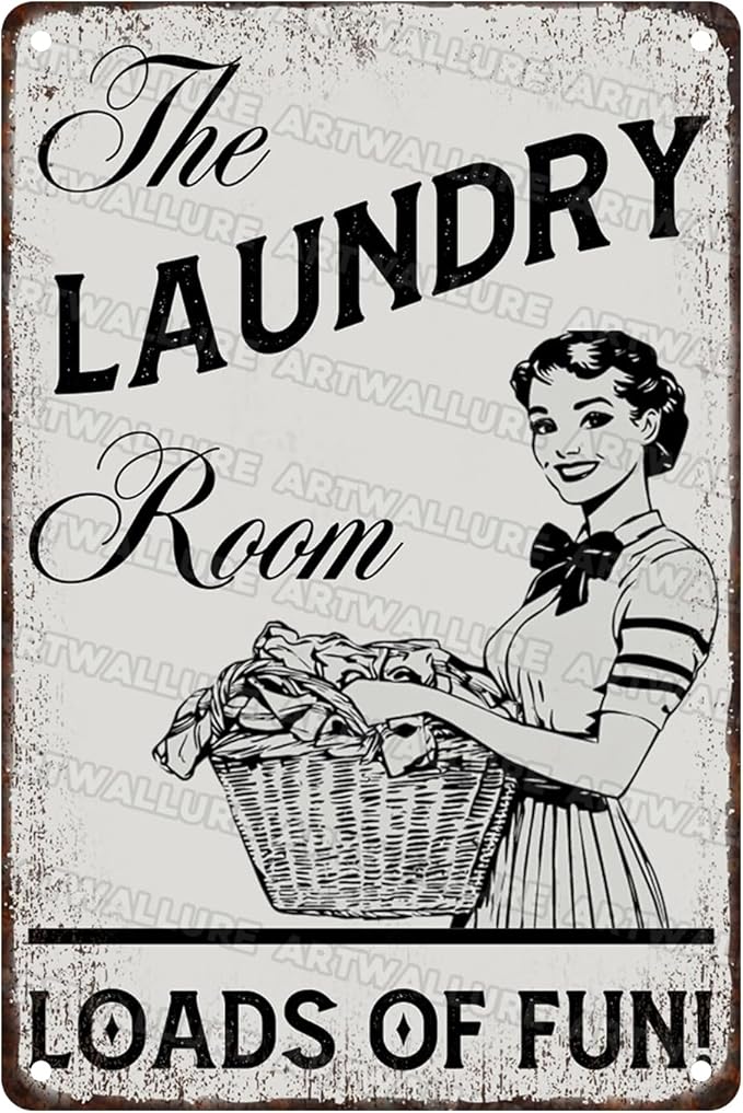 Funny Laundry Room Sign “Laundry Loads of Fun” - Vintage Farmhouse Wall Decor for Bathroom Home Utility Room 8x12 Inch