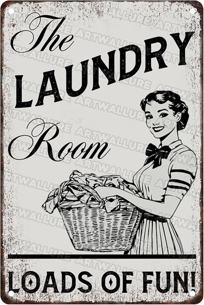 Funny Laundry Room Sign “Laundry Loads of Fun” - Vintage Farmhouse Wall Decor for Bathroom Home Utility Room 8x12 Inch