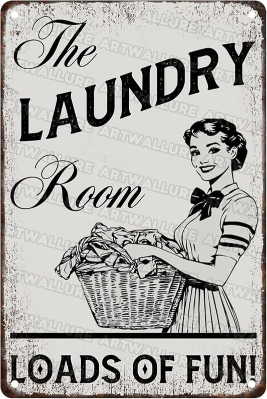 Funny Laundry Room Sign “Laundry Loads of Fun” - Vintage Farmhouse Wall Decor for Bathroom Home Utility Room 8x12 Inch