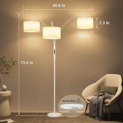 SIBRILLE 36W Dimmable Floor Lamp - 3 Lights Arc Floor Lamps Standing Lamp with Remote & Touch Control, Tall Lamp for Living Room Corner, Bedroom, Office