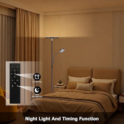 Floor Lamp-42W/4200LM Super Bright Floor Lamp,Dimmable 2-in-1 LED Floor Lamp for Bedroom,Torchiere Floor Lamps with Remote & Touch Control,69" Tall Standing Lamp for Living Room,Office,Reading,Brown