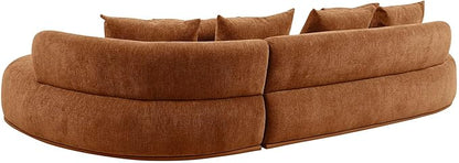 WILLIAMSPACE 134.63" Oversize Curved Sofa Cloud Couch with Round Chaise, Modern Upholstered Curved Sectional Sofa Couch with 6 Pillows for Living Room, No Assembly (Right-Facing,Orange)