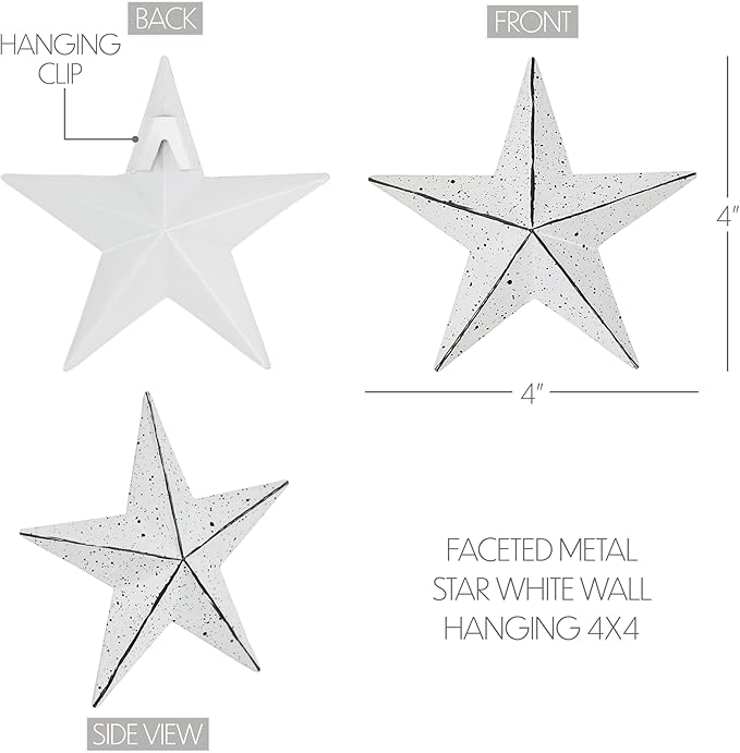 VHC Brands Patriotic Faceted Metal Star Wall Hanging 4x4, Independence Day Decor, American Star Design, Distressed Appearance Matte White