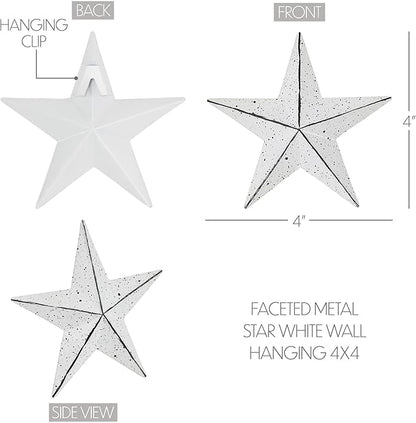 VHC Brands Patriotic Faceted Metal Star Wall Hanging 4x4, Independence Day Decor, American Star Design, Distressed Appearance Matte White