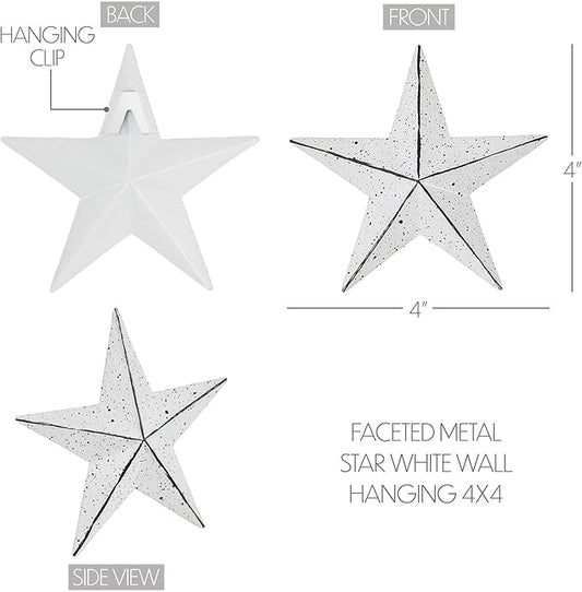 VHC Brands Patriotic Faceted Metal Star Wall Hanging 4x4, Independence Day Decor, American Star Design, Distressed Appearance Matte White