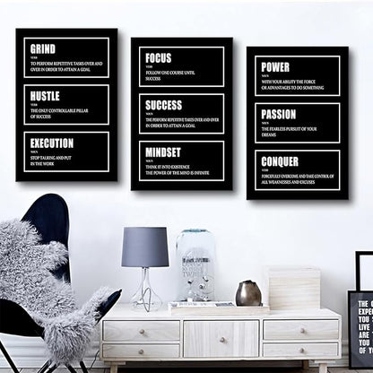 Motivational Wall Art 3 Pieces Black Canvas Posters Prints Inspiring Entrepreneur Quotes Framed Art Wall Decor Inspirational Quotes Wall Art Office Workplace Decoration Ready to Hang [48''W x 24''H]