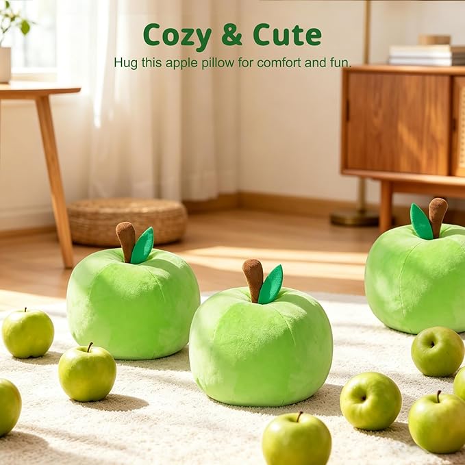 LANPU Cute Apple Shaped Plush Pillow – Soft Fruit Cushion for Couch, Sofa, or Bed, Adorable Decorative Throw Pillow for Room, Living Room & Home Decor (8 Inch,Green)
