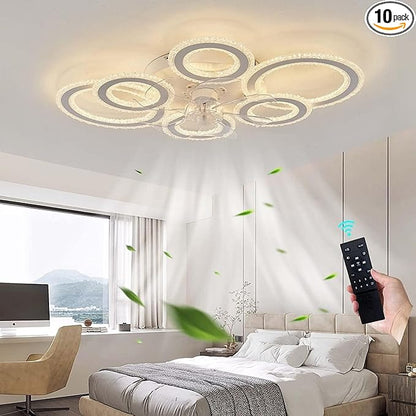 76CM Smart Ceiling Light with Fan DC Motor 6 Gear Reversible Bedroom Ceiling Fan with Lighting LED Dimmable Quiet Modern Living Room Lamp with Fan (Color : White)