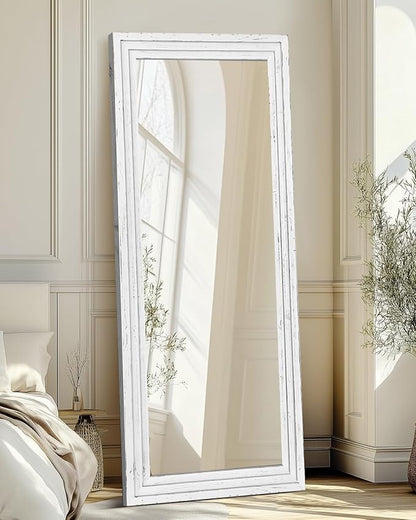Full Length Mirror 65"x24" Solid Wood Frame Floor Large Mirror for Living Room, Bedroom Hanging or Leaning Wall-Mounted, White