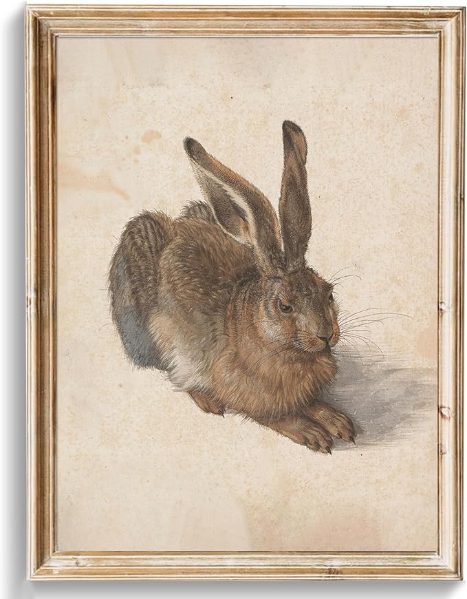 uniro Vintage Rabbit Wall Art Prints Easter Bunny Wall Decor, Neutral R abbit Canvas Oil Painting Poster for Rustic Easter Décor, Country Farmhouse Wall Decor Vintage rabbit Art Pictures for Bedroom Gallery Office Bathroom Decor( 8" x 10"-UNFRAMED)