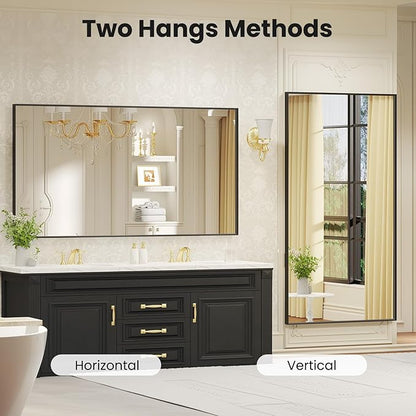 LOAAO Black Bathroom Mirror 55"X36" for Wall, Rectangle Bathroom Vanity Mirror, Tempered Glass, Hangs Vertically or Horizontally, Easy to Install, Modern Design