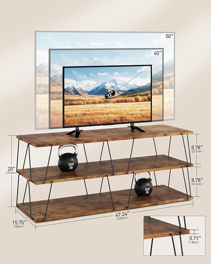 KJGKK Tv Stand for Tvs Up to 55 Inch, Tv Console Table with Open Storage Shelf, Media Entertainment Center for Living Room, Bedroom, Toolless, Rustic Brown