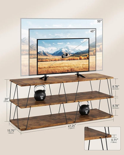 KJGKK Tv Stand for Tvs Up to 55 Inch, Tv Console Table with Open Storage Shelf, Media Entertainment Center for Living Room, Bedroom, Toolless, Rustic Brown