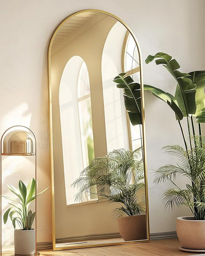 Full Length Mirror, 57"x19" Arched Floor Mirror Freestanding, Floor Standing Full Body Mirror with Stand for Bedroom, Hanging Mounted for Living Room Cloakroom, Gold