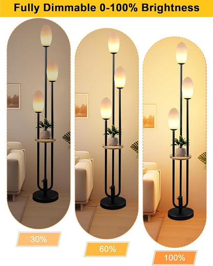 Black Dimmable Floor Lamp with Table, Unique Tall Standing Lamps with 3000K G9 Bulbs for Reading, Mid Century Modern Floor Lamp with 5Lbs Heavy Base for Living Room Bedroom Office