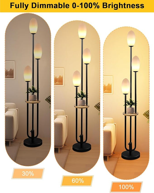 Black Dimmable Floor Lamp with Table, Unique Tall Standing Lamps with 3000K G9 Bulbs for Reading, Mid Century Modern Floor Lamp with 5Lbs Heavy Base for Living Room Bedroom Office