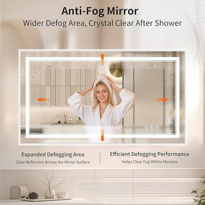 30"x50" LED Bathroom Mirror with Lights, Front & Backlit, Anti-Fog, Dimmable, 3 Color Temperature, CRI 90+, LED Mirror for Bathroom with Premium Full Aluminum Frame, Touch Control with Memory