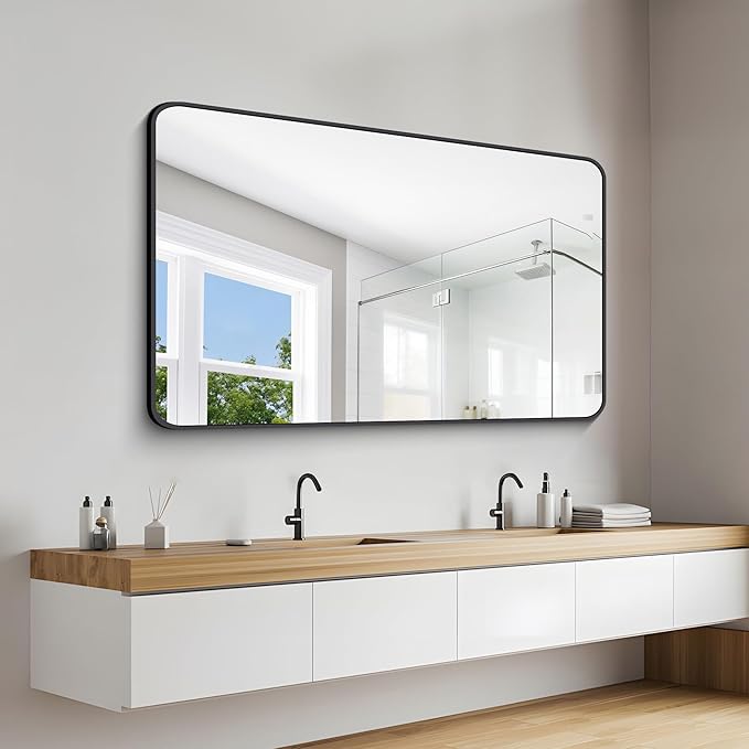 DESBING 60" x 36"Bathroom Mirror, Matte Black Wall Mirror with Metal Frame, Decorative Rectangular Vanity Mirror for Bedroom Bathroom Living Room Entryway (Horizontal/Vertical)