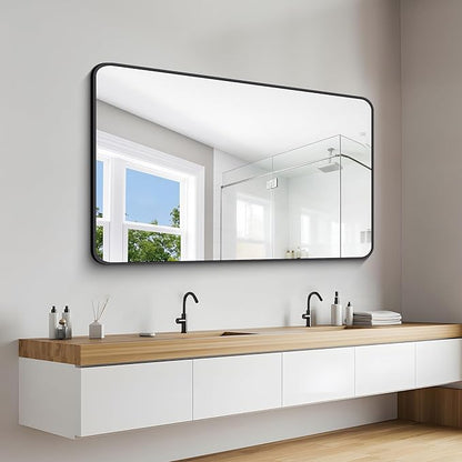 DESBING 60" x 36"Bathroom Mirror, Matte Black Wall Mirror with Metal Frame, Decorative Rectangular Vanity Mirror for Bedroom Bathroom Living Room Entryway (Horizontal/Vertical)