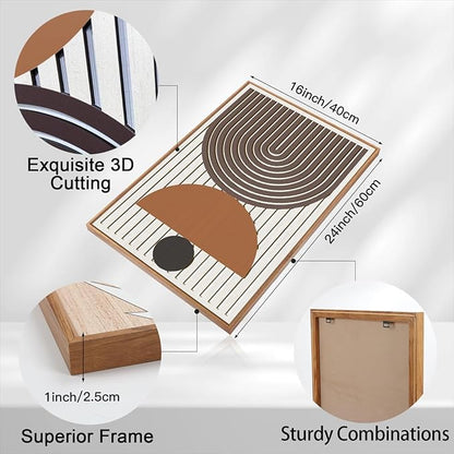 DRACIT Large Modern Mid Century Boho Wall Art Set,Abstract Geometric Wooden Wall Decor,Neutral Minimalist Arch Lines Artwork Beige Orange Brown Wood Grain Art Decor for Living Room,Bedroom,Office-16x24Inch x3