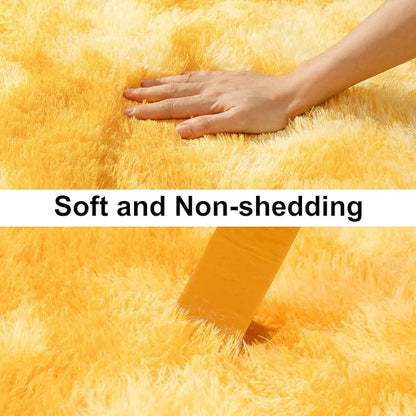 Soft Runner Rugs for Bedroom Hallways, 2x6 Tie-Dyed Yellow Fluffy Shag Throw Area Rug Non Slip for Bedside Dorm, Long Shaggy Furry Carpet for Nursery Living Room