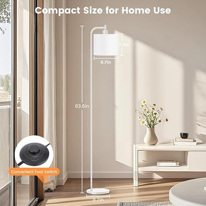 SIBRILLE Floor Lamp with Linen Shade, Dimmable Tall Standing Lamp with Remote Control & 3 Color Temperatures, Modern Corner Floor Lamps for Living Room Bedroom Office, 9W LED Bulb Included