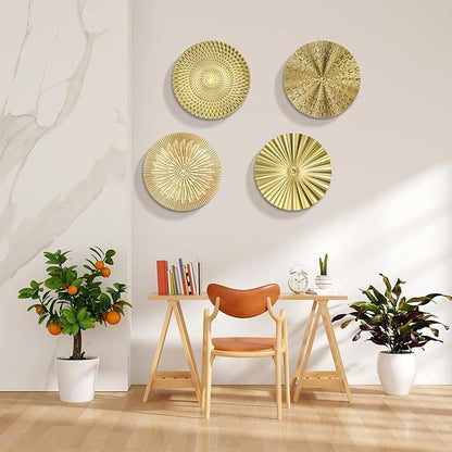 IANFAN 4 Pcs 12 Inch Metal Wall Art Decor Gold Sunburst Hanging Artwork Decor Modern Metal Wall Art Decorations for Home Living Room Bedroom Office Gift